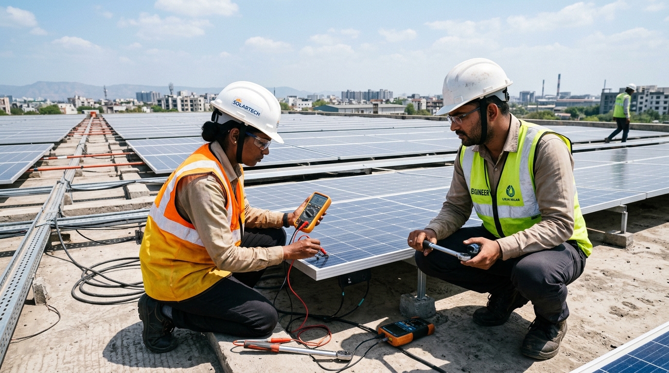 GSR Energies solar engineers performing electrical safety testing and panel calibration