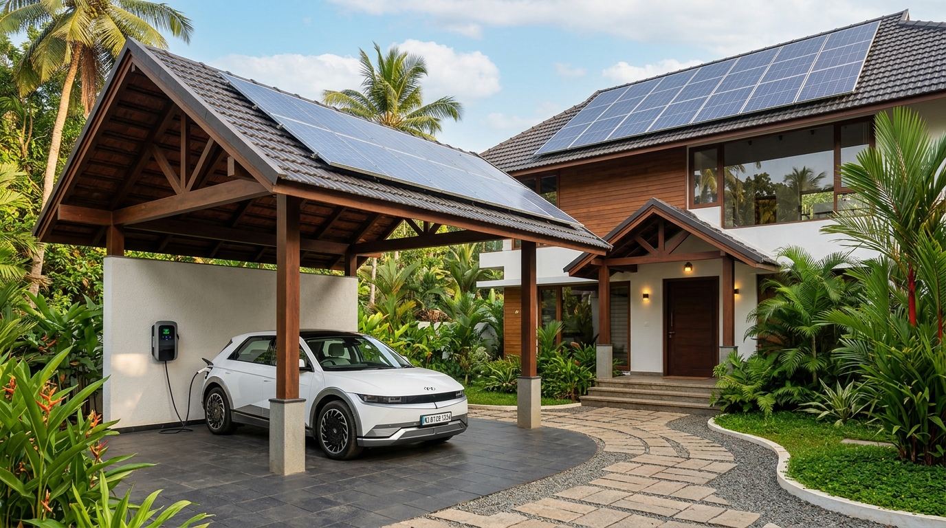 EV Charging with Rooftop Solar in Kerala: How Home Solar Cuts Electric Car Running Costs to ₹0.35/km