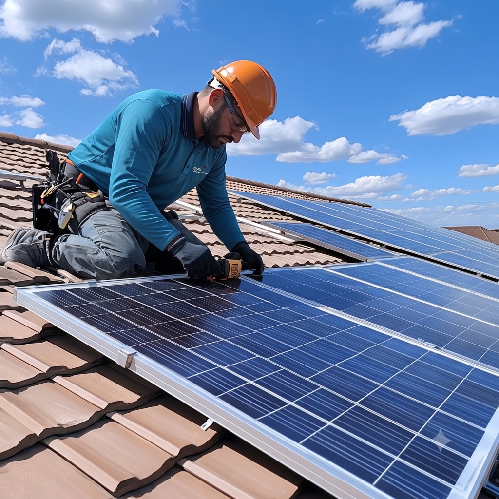 Trained Solar Installation Technician Mounting Panels